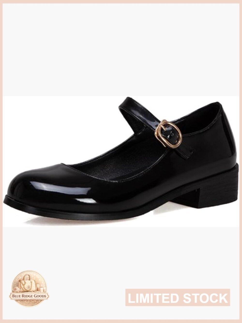Patent Leather Mary Jane Flats with Adjustable Ankle Strap Comfort Non-Slip